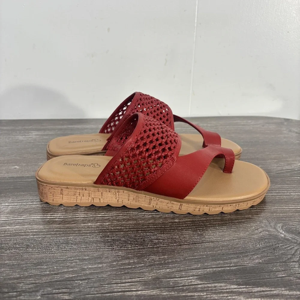 New! Baretraps Gavina Thong Sandal Shoes Womens Size 9M Red Comfort Wedge